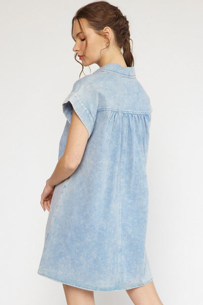 The Tickled Pink Acid Wash Denim Mini Dress
