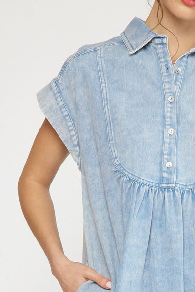 The Tickled Pink Acid Wash Denim Mini Dress