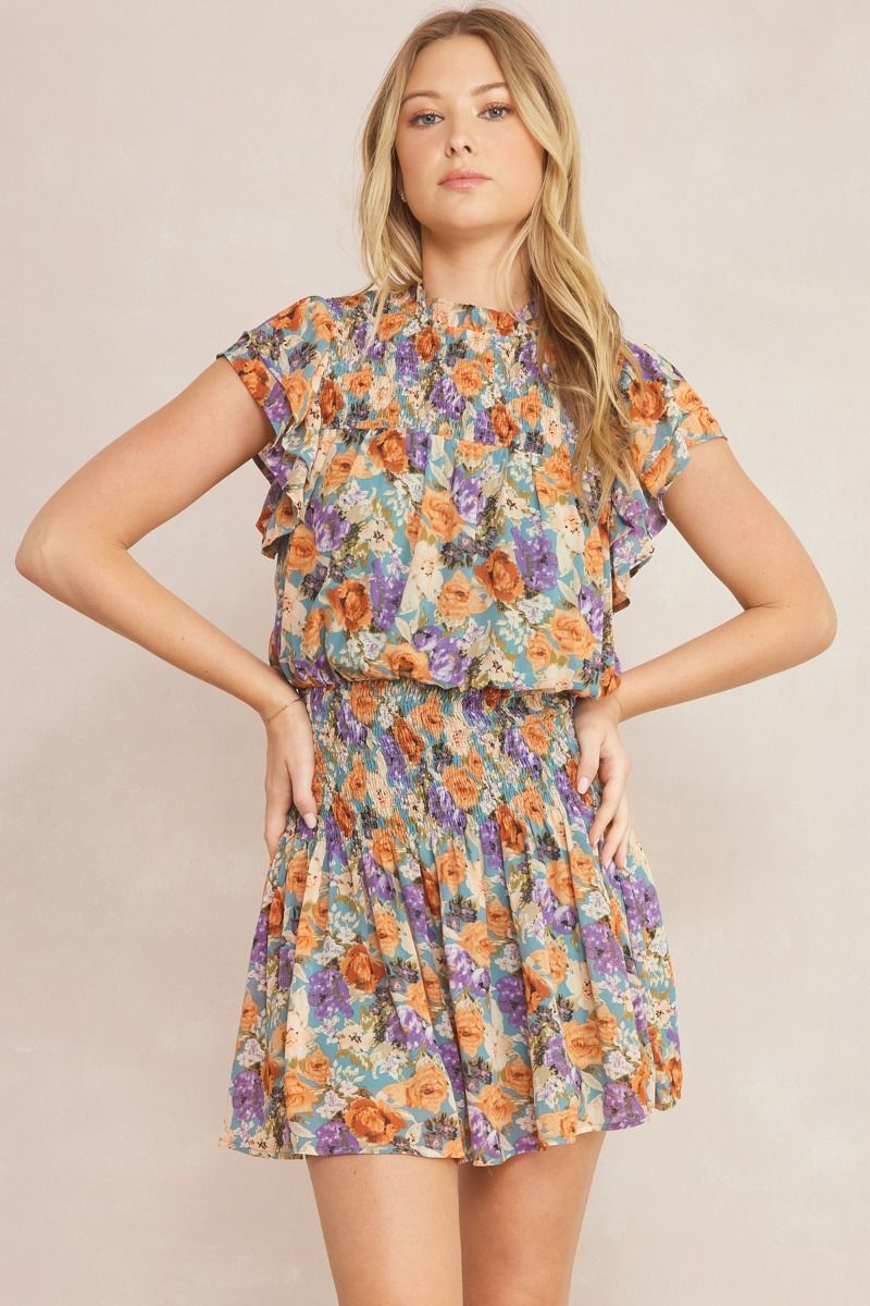 The Vienna Slate Blue Floral Mini Dress