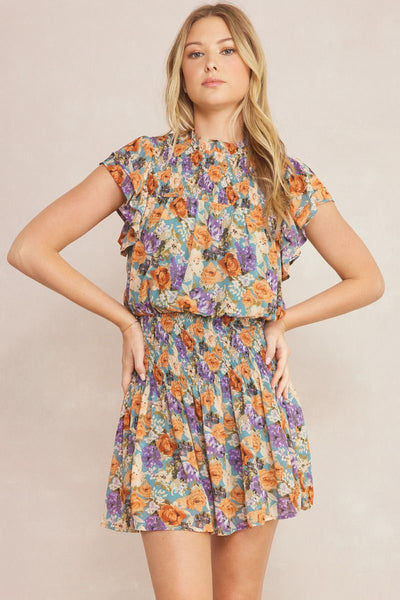 The Vienna Slate Blue Floral Mini Dress