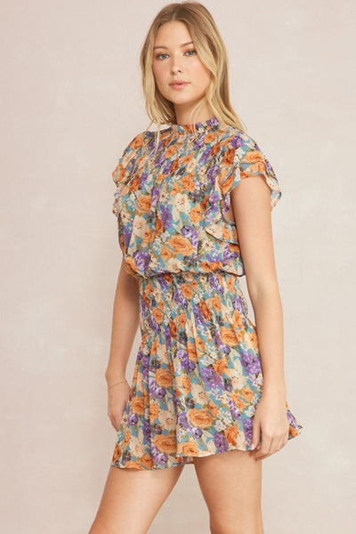 The Vienna Slate Blue Floral Mini Dress