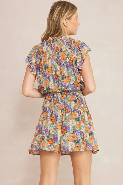 The Vienna Slate Blue Floral Mini Dress