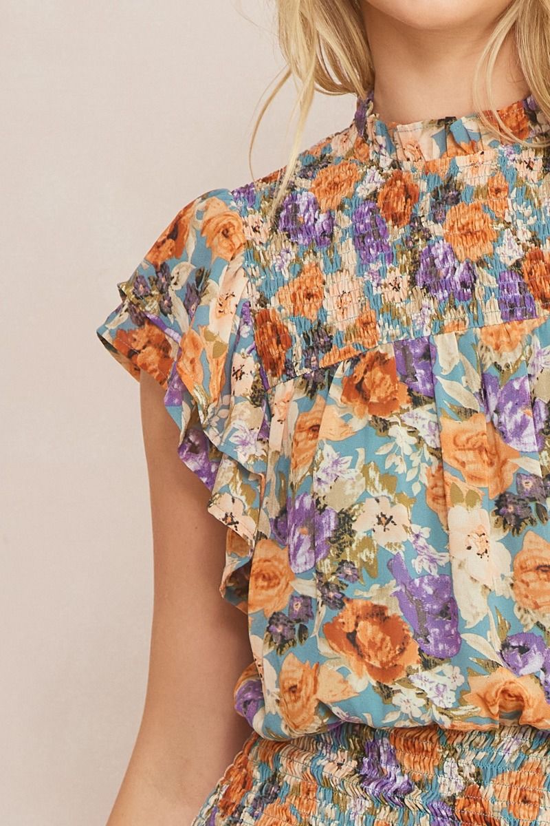 The Vienna Slate Blue Floral Mini Dress