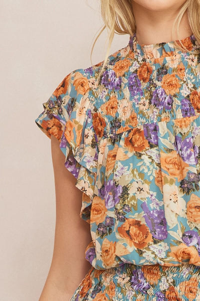 The Vienna Slate Blue Floral Mini Dress