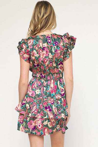 The Stay Wild Paisley Print Tiered Mini Dress