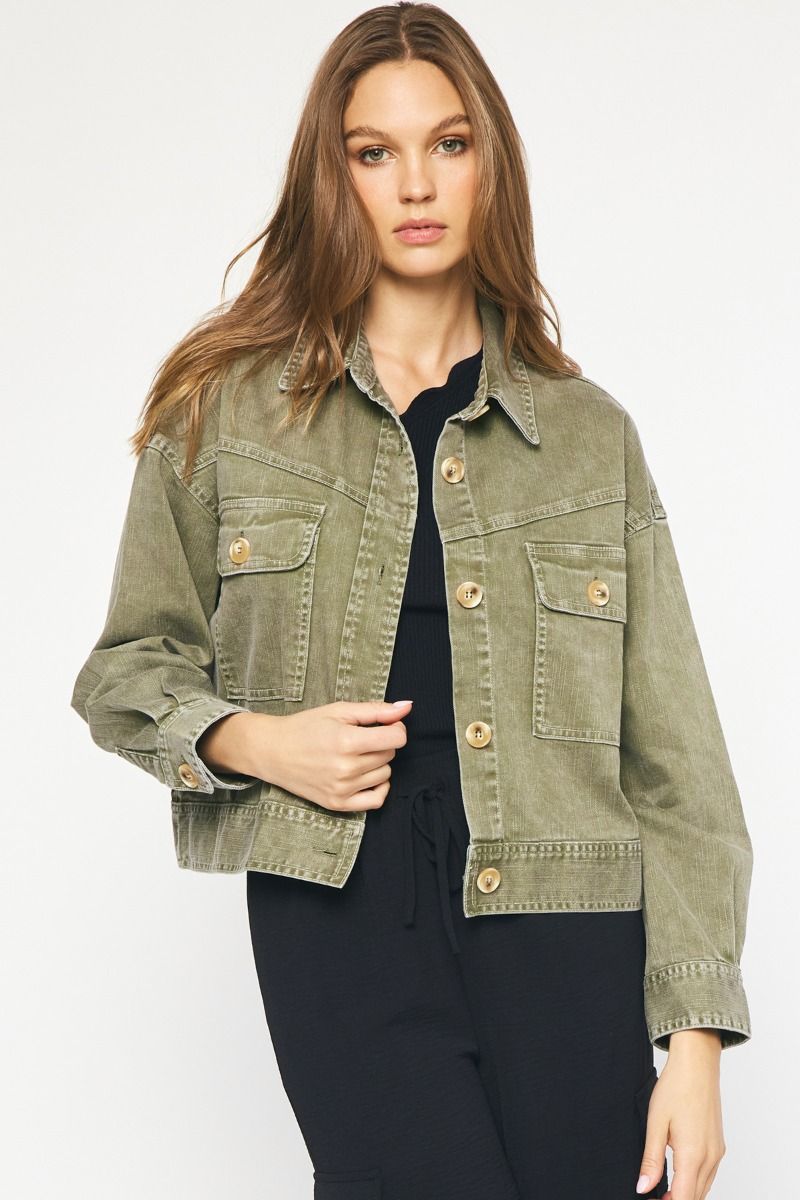 The Better Than Basic Olive Washed Denim Jacket