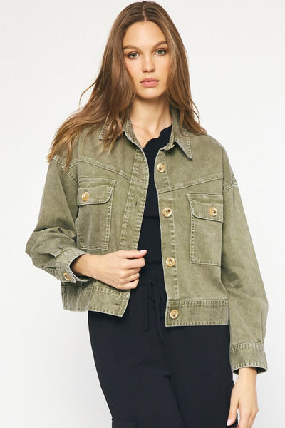 The Better Than Basic Olive Washed Denim Jacket