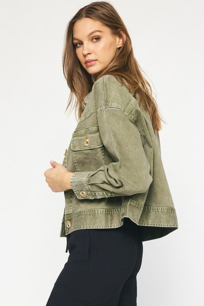 The Better Than Basic Olive Washed Denim Jacket