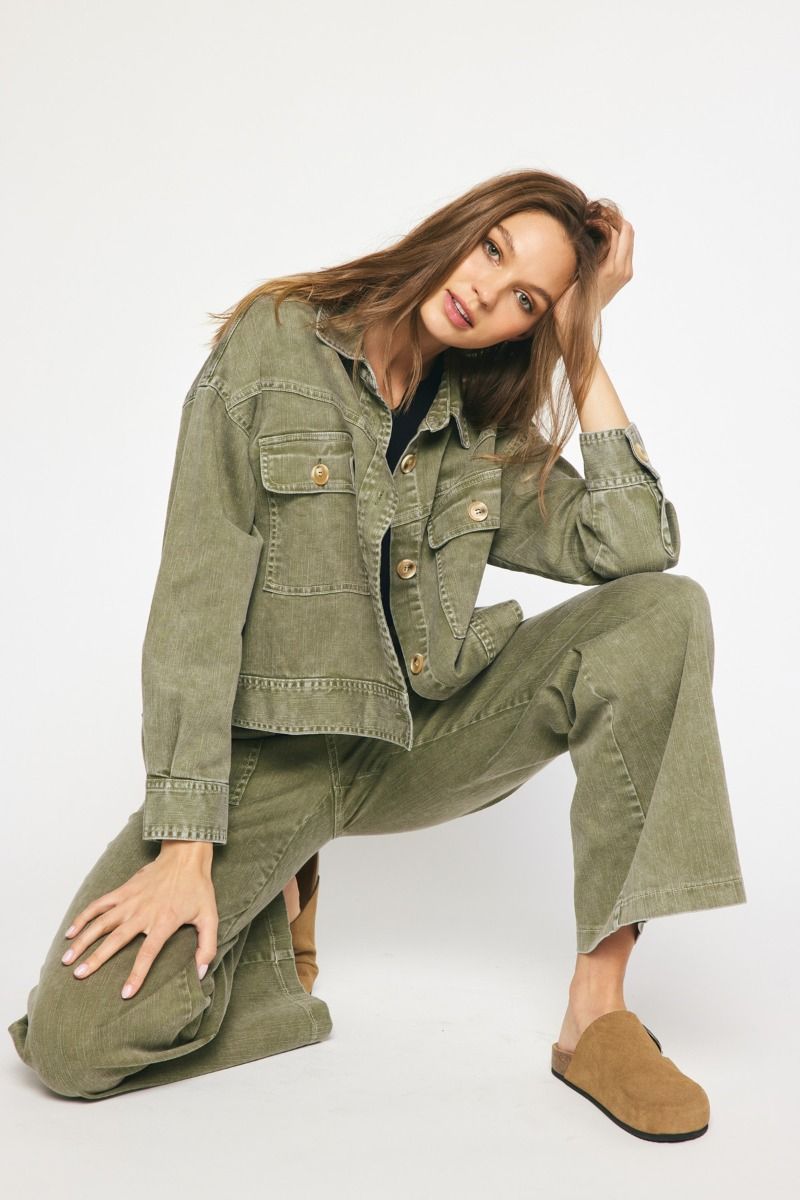 The Better Than Basic Olive Washed Denim Jacket