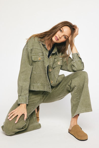 The Better Than Basic Olive Washed Denim Jacket