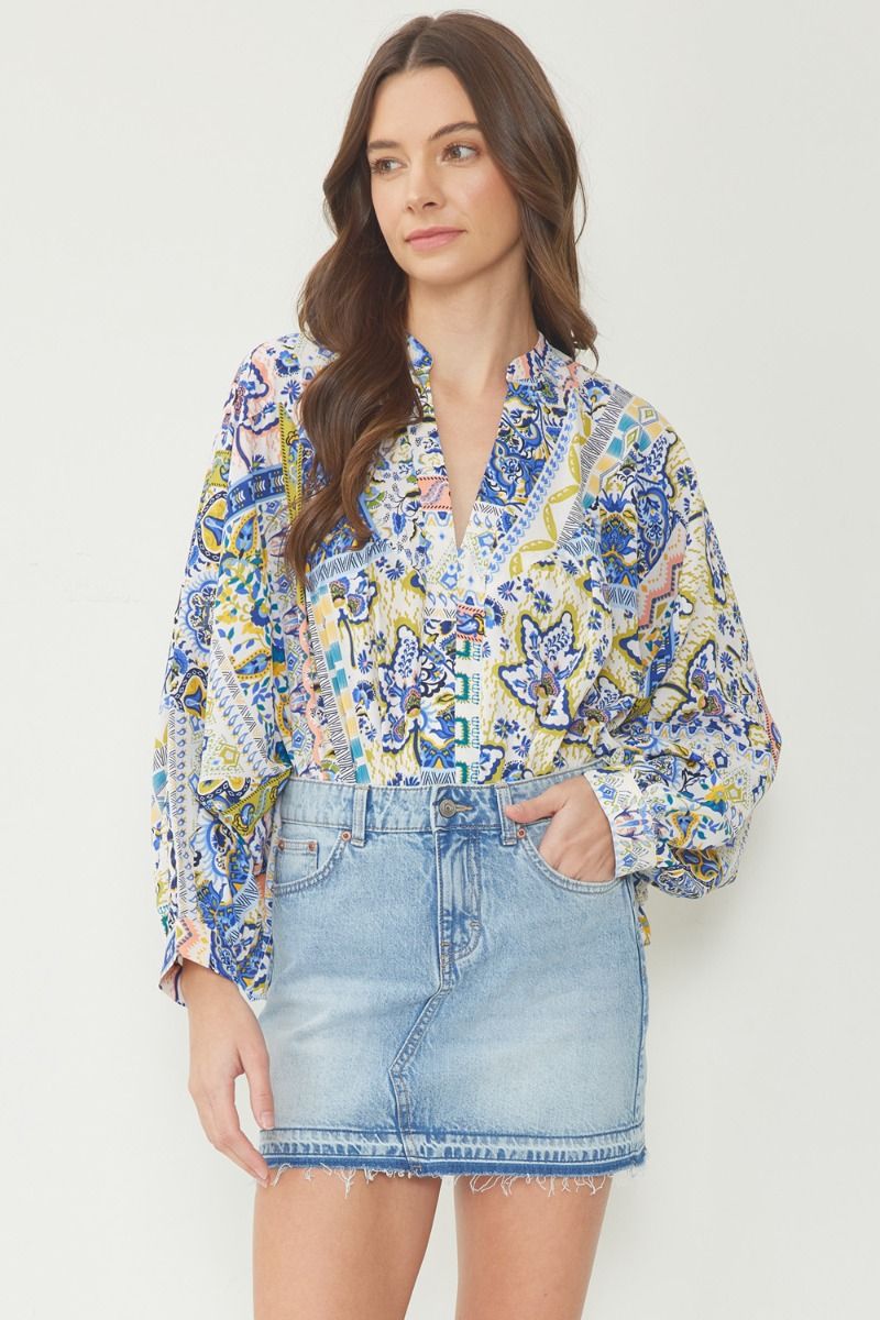 The Majorca Paisley Print Draped Back Bodysuit