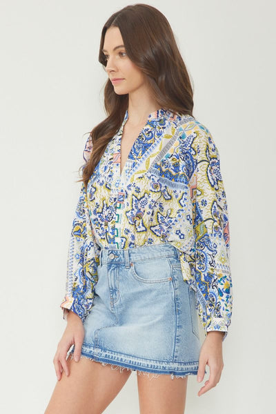 The Majorca Paisley Print Draped Back Bodysuit