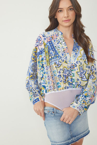The Majorca Paisley Print Draped Back Bodysuit