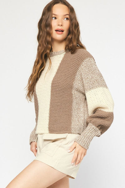 The Coffee Talk Mocha Color Block Cropped Sweater