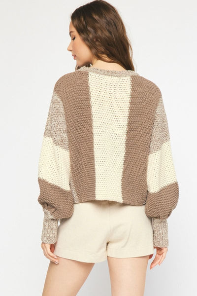 The Coffee Talk Mocha Color Block Cropped Sweater