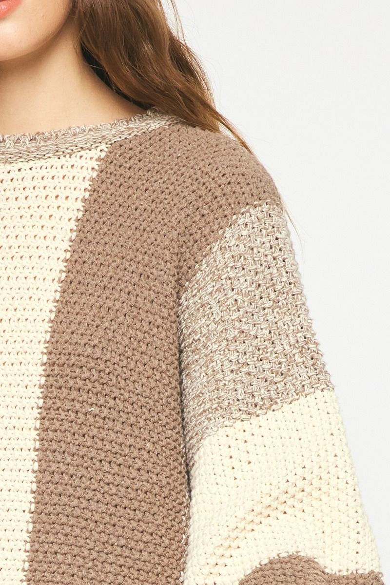 The Coffee Talk Mocha Color Block Cropped Sweater