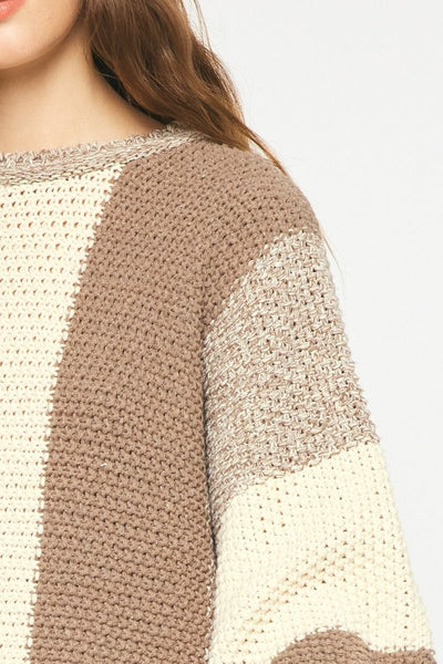 The Coffee Talk Mocha Color Block Cropped Sweater