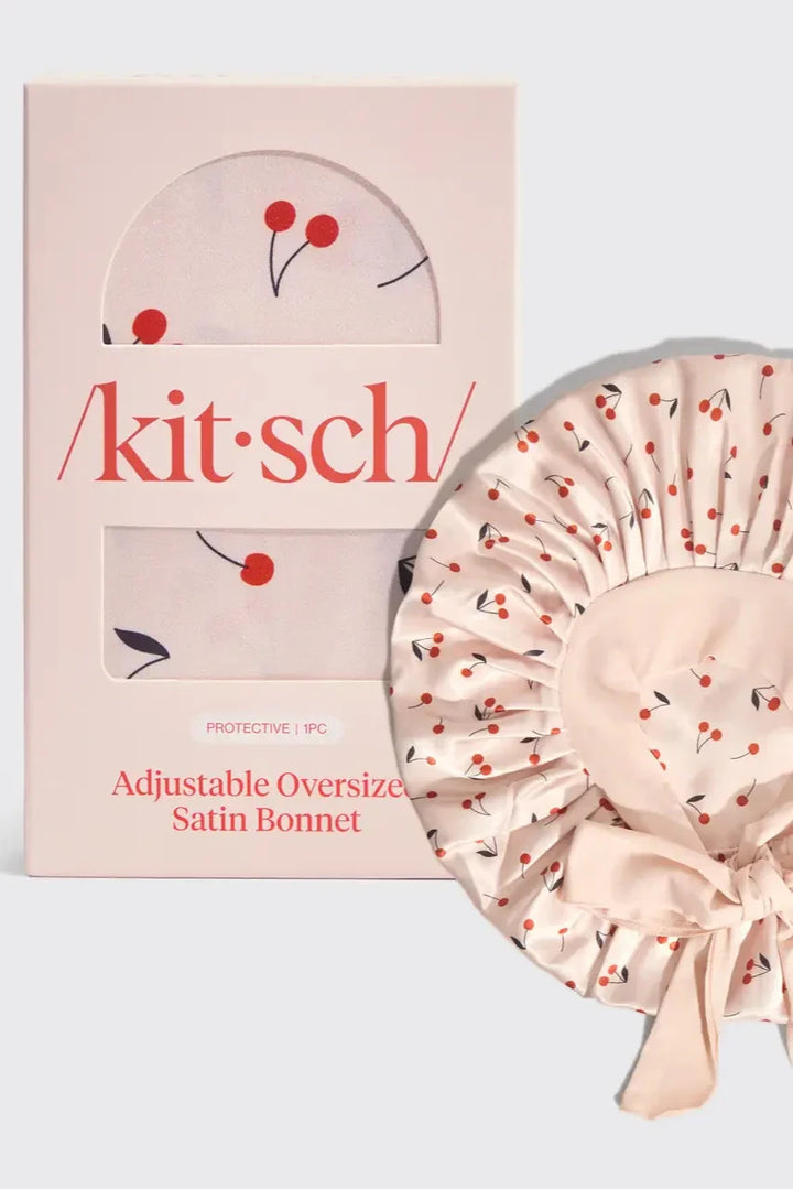 The Cherry Print Adjustable Satin Bonnett