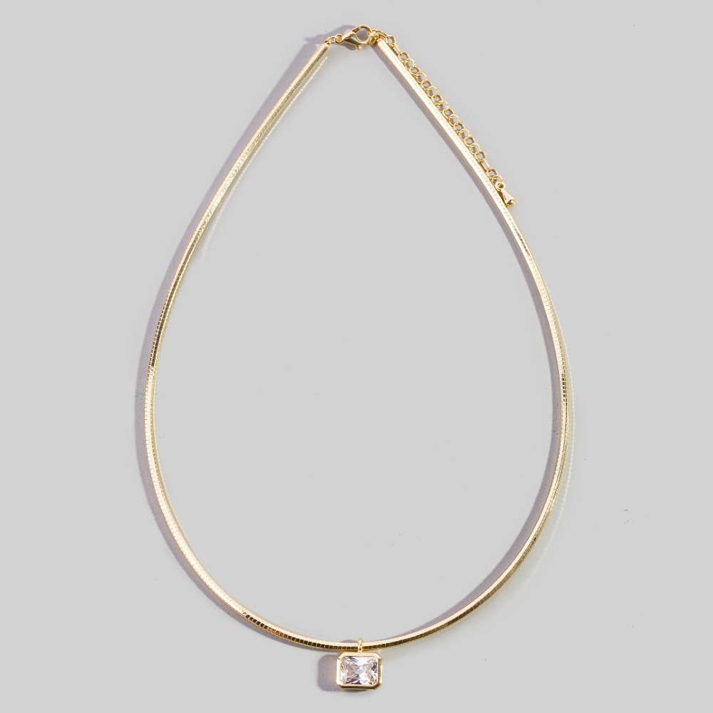 The Herringbone Gold Chain Baguette Cz Pendant Necklace