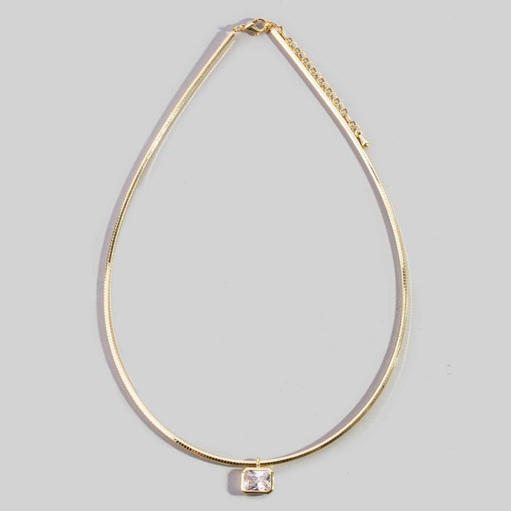 The Herringbone Gold Chain Baguette Cz Pendant Necklace
