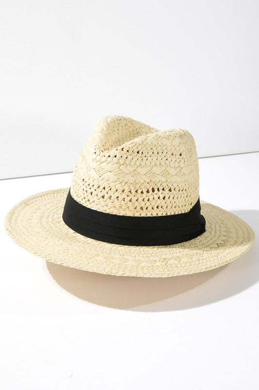 Boho Chick Straw Panama Hat with Ribbon Detail