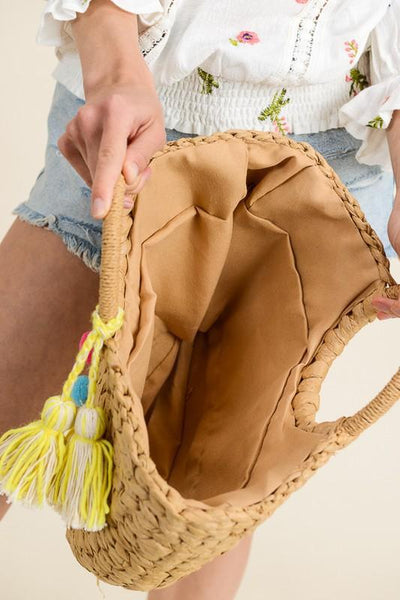 Straw Woven Pom Bag