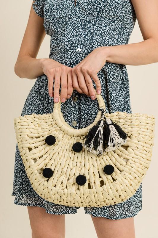 Straw Woven Pom Bag
