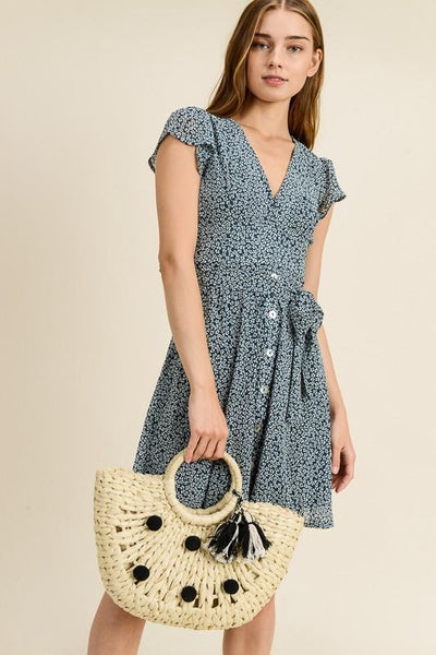 Straw Woven Pom Bag