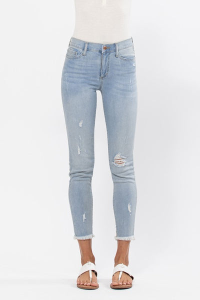 The Shayna Mid Rise Distressed Skinny Jeans
