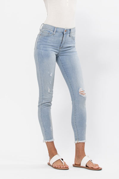 The Shayna Mid Rise Distressed Skinny Jeans