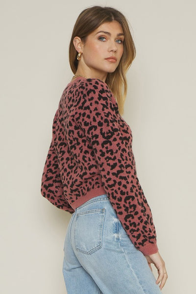 The Spot Check Pink Leopard Print Button Down Cardigan