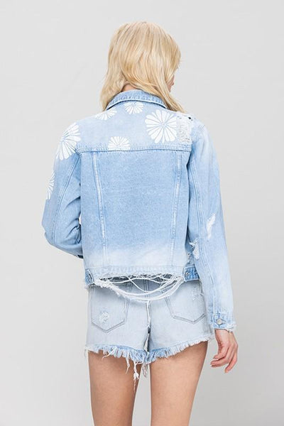 The Darcy Crop Denim Jacket with Flower Laser Print