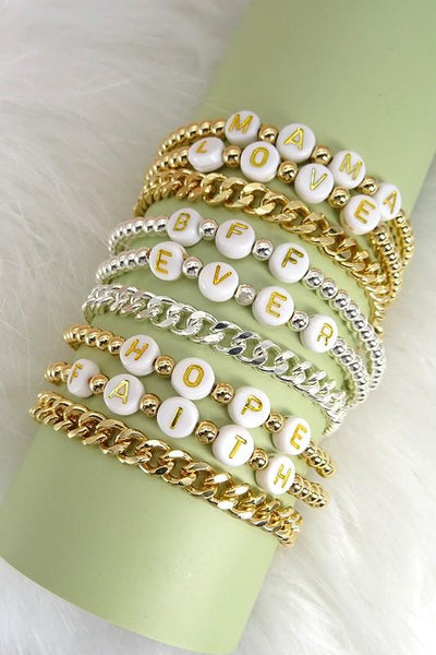 Stretchable Chain Beaded Word Bracelet