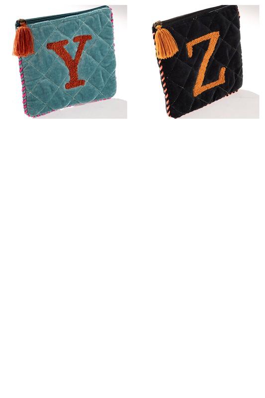 Embroidered Initial Velvet Bags