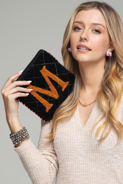Embroidered Initial Velvet Bags