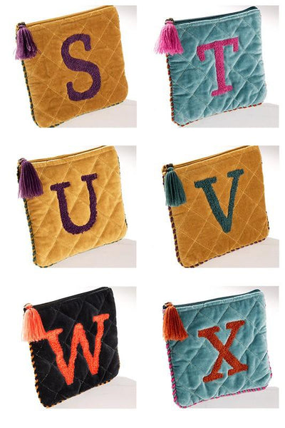 Embroidered Initial Velvet Bags