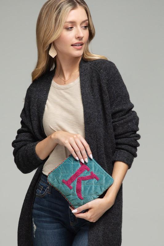 Embroidered Initial Velvet Bags