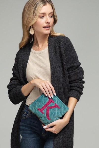 Embroidered Initial Velvet Bags