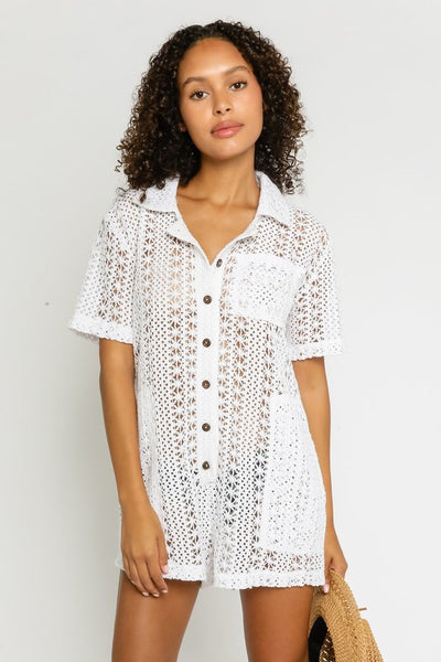 The Vacation Mode White Crochet Knit Coverup Romper