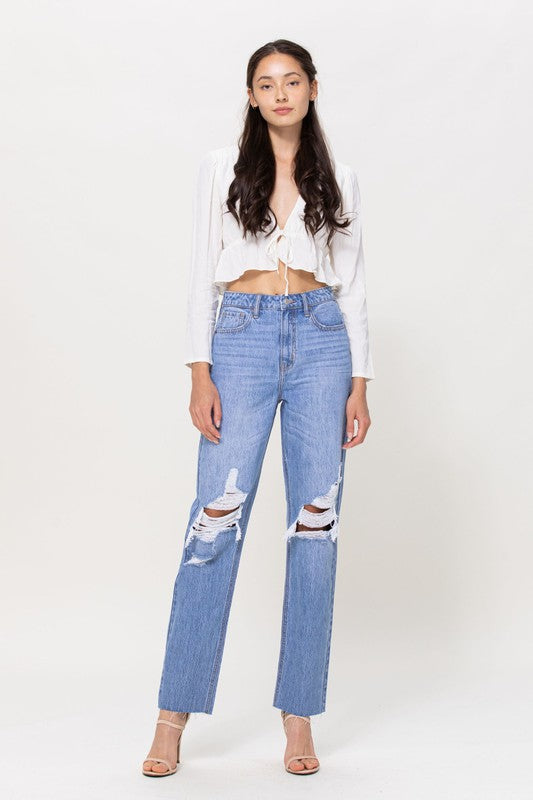 The Giselle High Rise Straight Distressed Jeans
