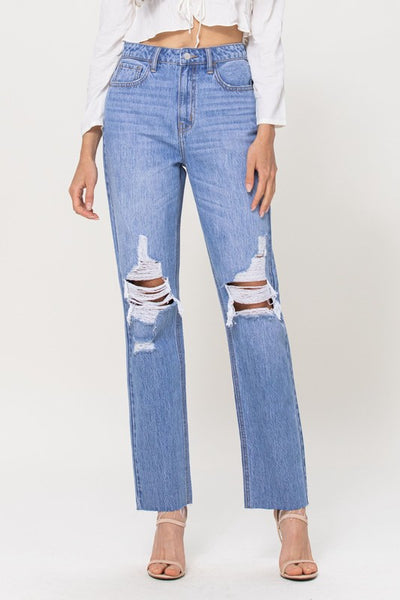 The Giselle High Rise Straight Distressed Jeans