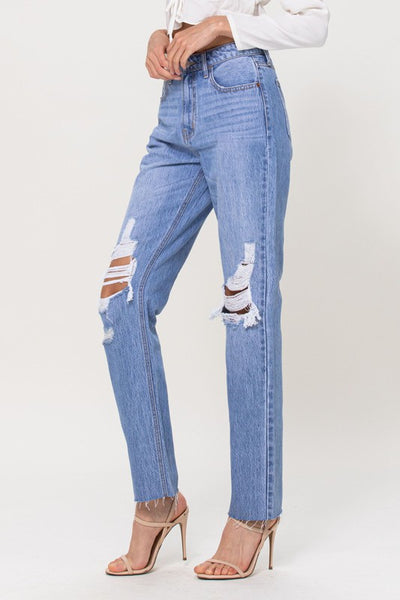 The Giselle High Rise Straight Distressed Jeans