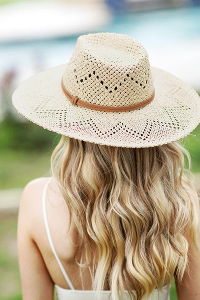 Natural Woven Straw Eyelet Wide Brim Panama Hat