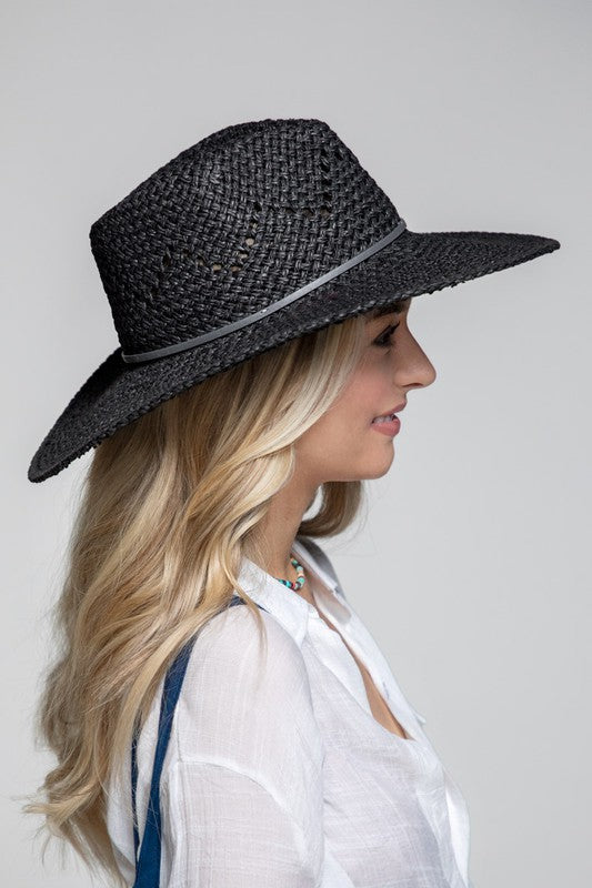 Natural Woven Straw Eyelet Wide Brim Panama Hat