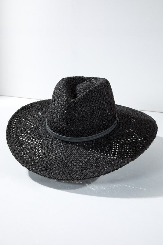 Natural Woven Straw Eyelet Wide Brim Panama Hat