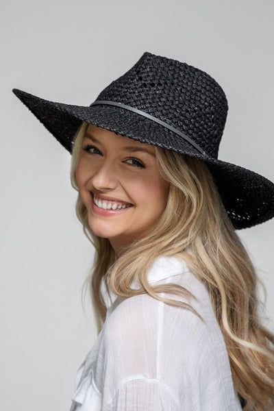 Natural Woven Straw Eyelet Wide Brim Panama Hat