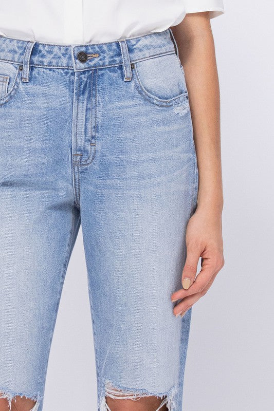 The Sophie Medium Wash Distressed Knee Straight Jeans