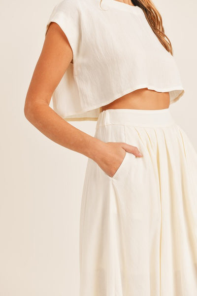 The Cassie Linen Two Piece Top & Midi Skirt Set