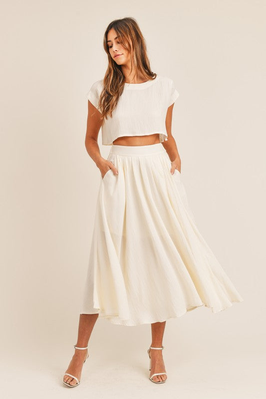 The Cassie Linen Two Piece Top & Midi Skirt Set