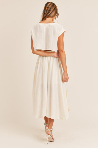 The Cassie Linen Two Piece Top & Midi Skirt Set